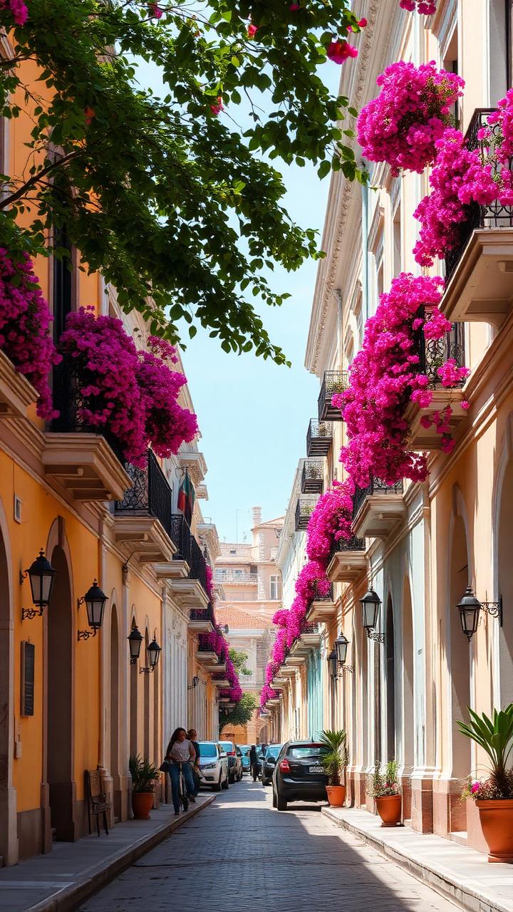 Calle colonial de Bogotá en La Candelaria con balcones y fachadas coloridas
